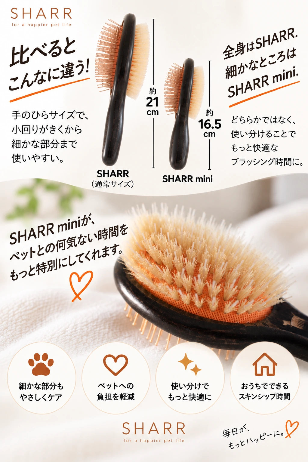 比べるとこんなに違う。SHARR（約21cm）とSHARR mini（約16.5cm）のサイズ比較。全身はSHARR、細かなところはSHARR mini。