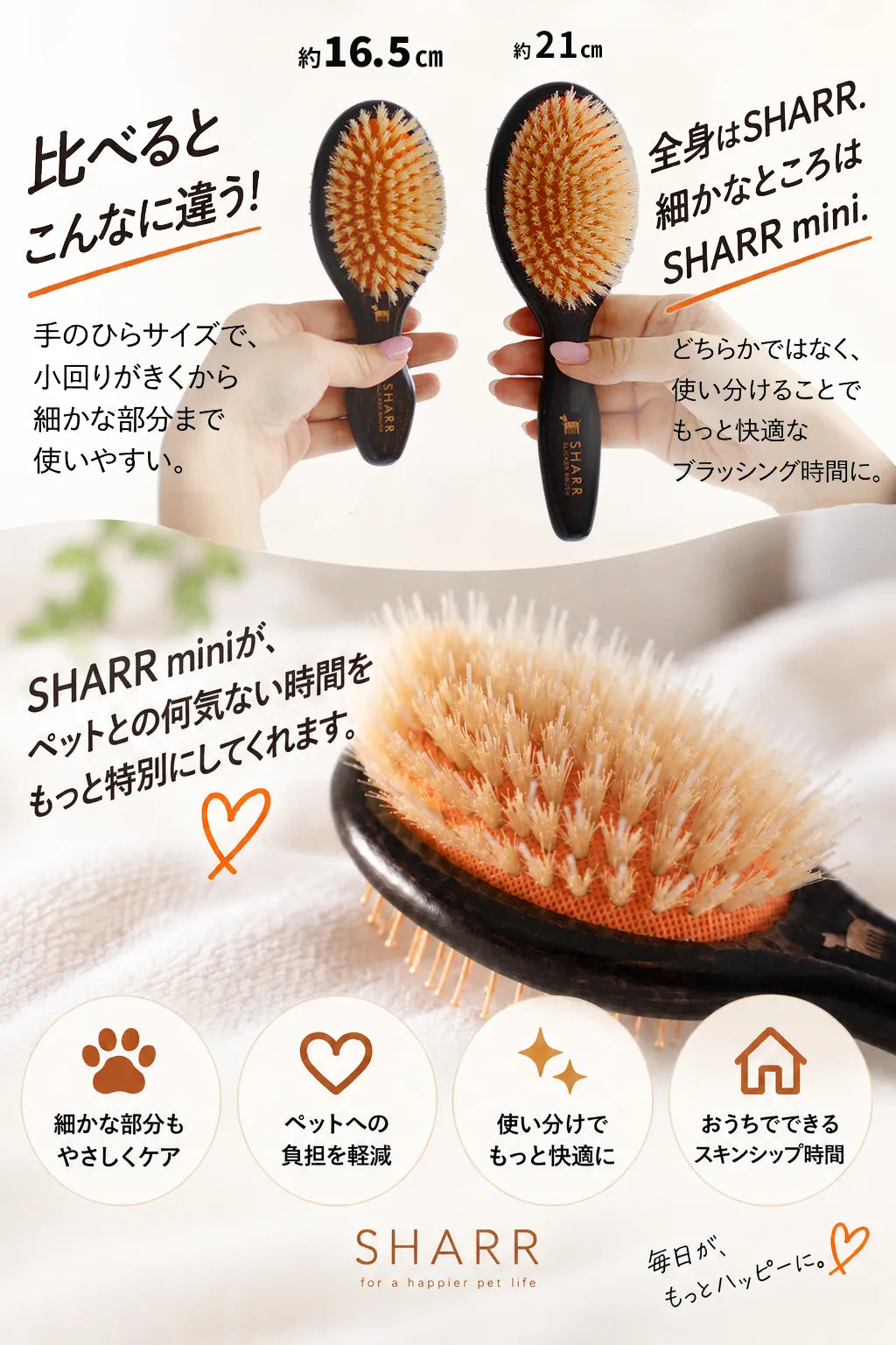 比べるとこんなに違う。SHARR（約21cm）とSHARR mini（約16.5cm）のサイズ比較。全身はSHARR、細かなところはSHARR mini。