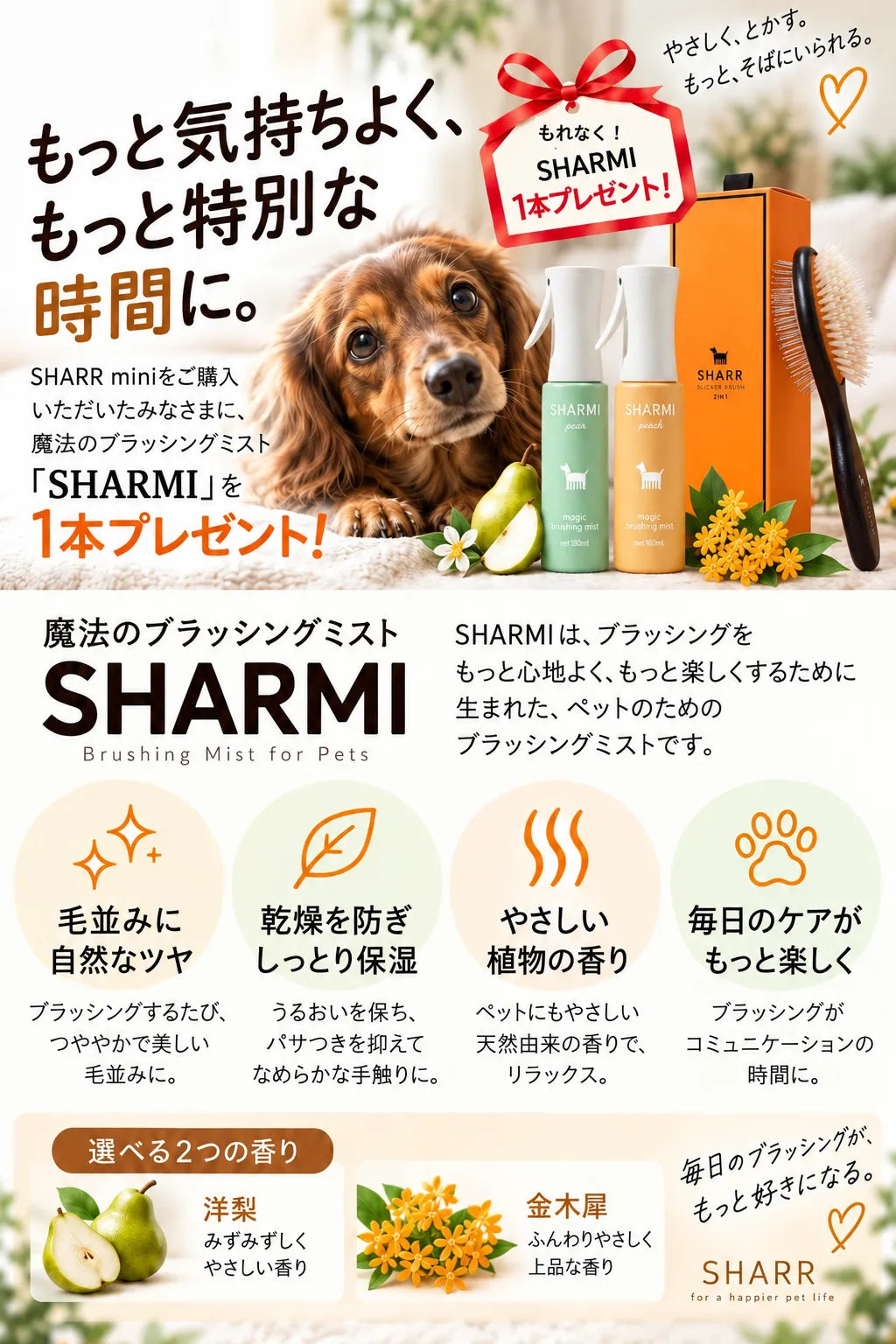 SHARR miniご購入者さまにSHARMIを1本プレゼント。洋梨・金木犀の2つの香り。