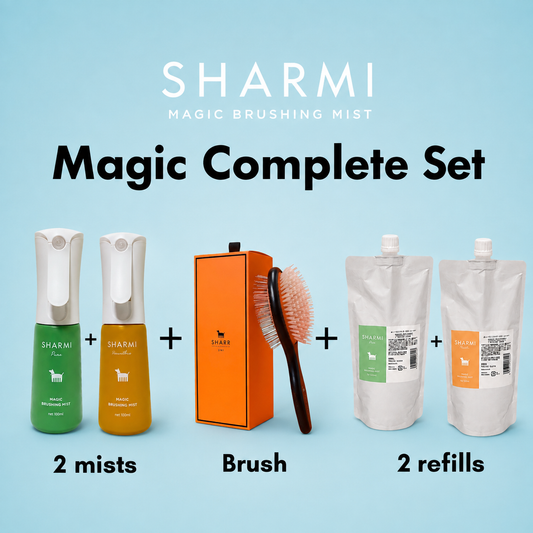 SHARMI 魔法のコンプリートセット〈ペットブラシ+ミスト×2(洋梨・金木犀 各1本)+300ml詰替×2(洋梨・金木犀 各1個)〉